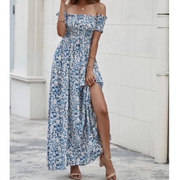 Boho floral shirred off shoulder maxi dress - Picture 7 of 8